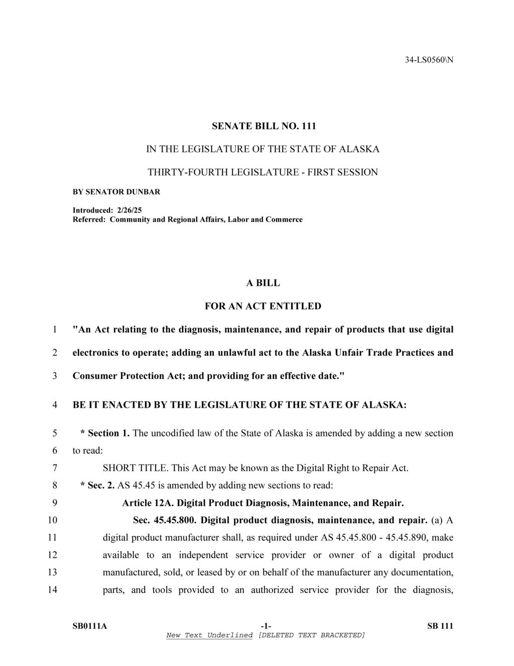 Senator Dunbar introduces Digital Right to Repair Act in Alaska Legislature