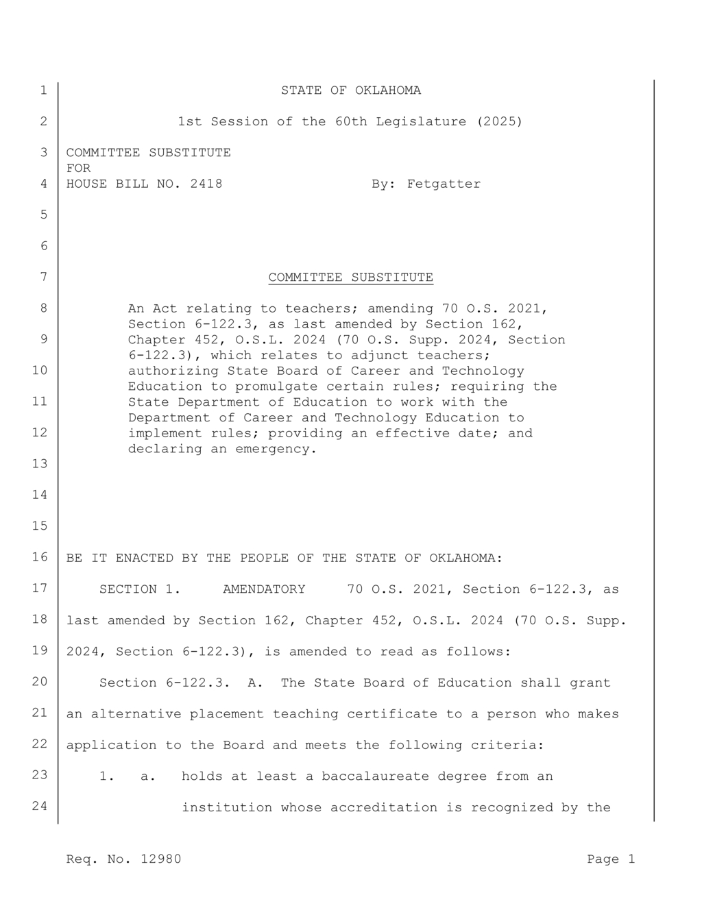 Oklahoma Board approves new alternative teaching certificate regulations