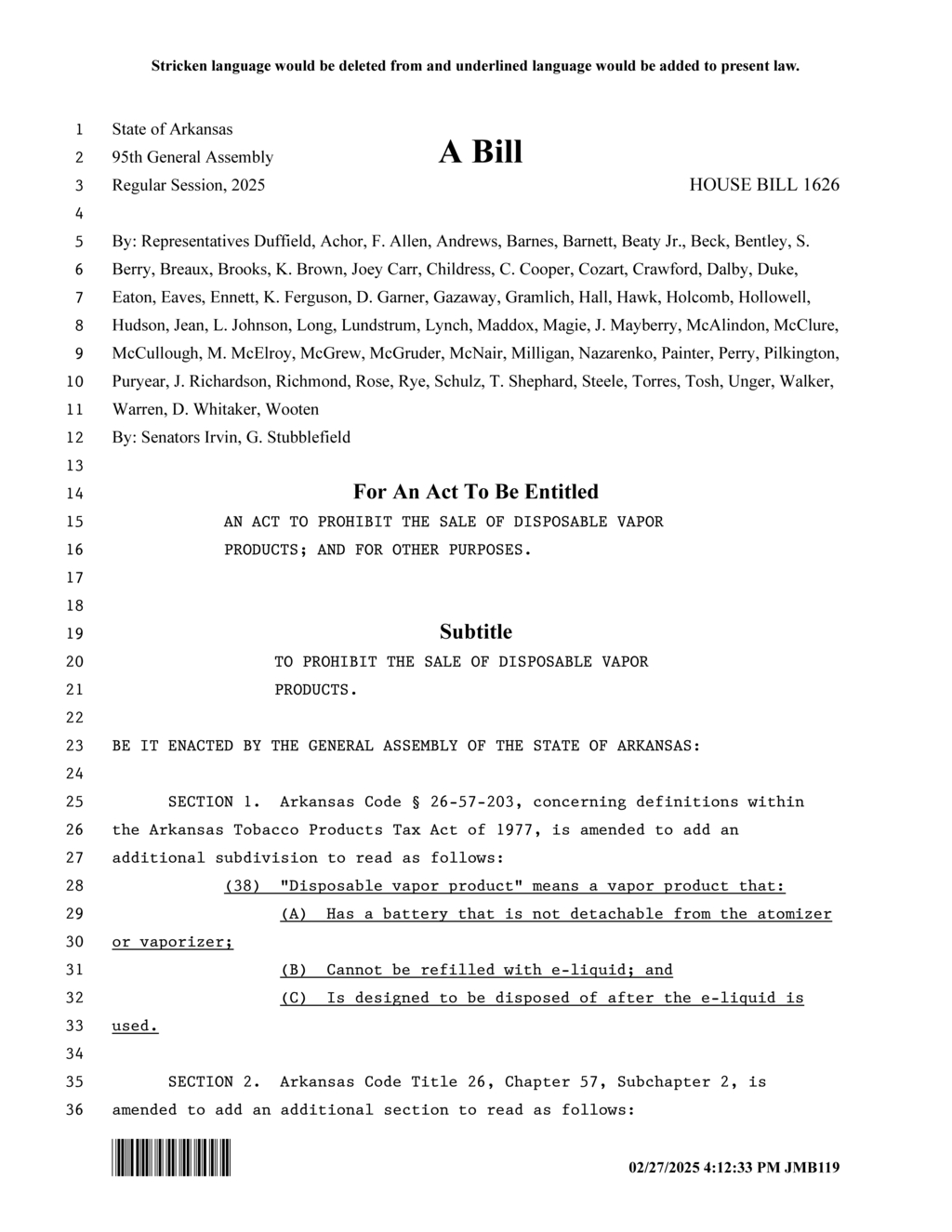 Arkansas General Assembly bans sale of disposable vapor products