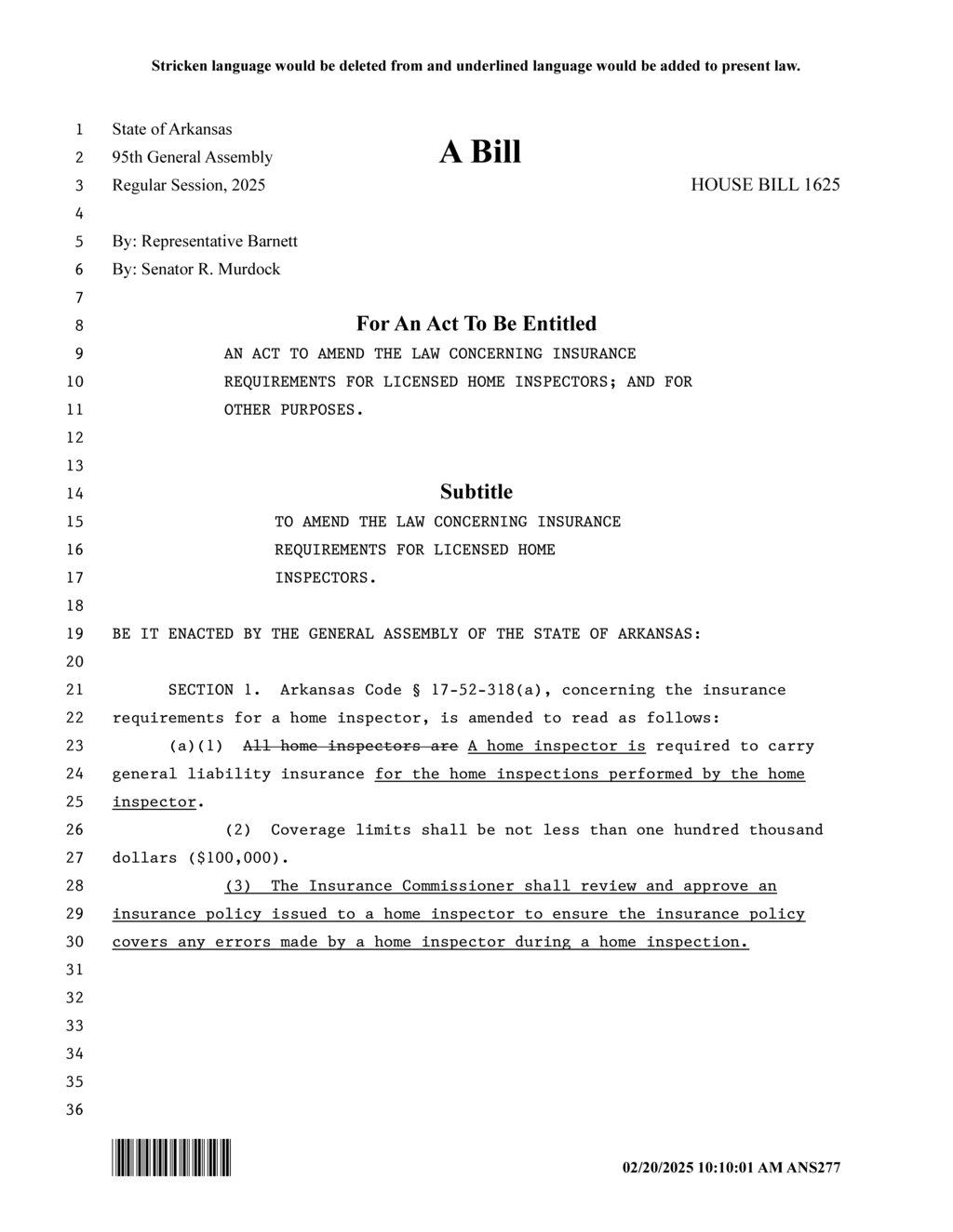 Arkansas General Assembly passes bill on home inspector insurance requirements