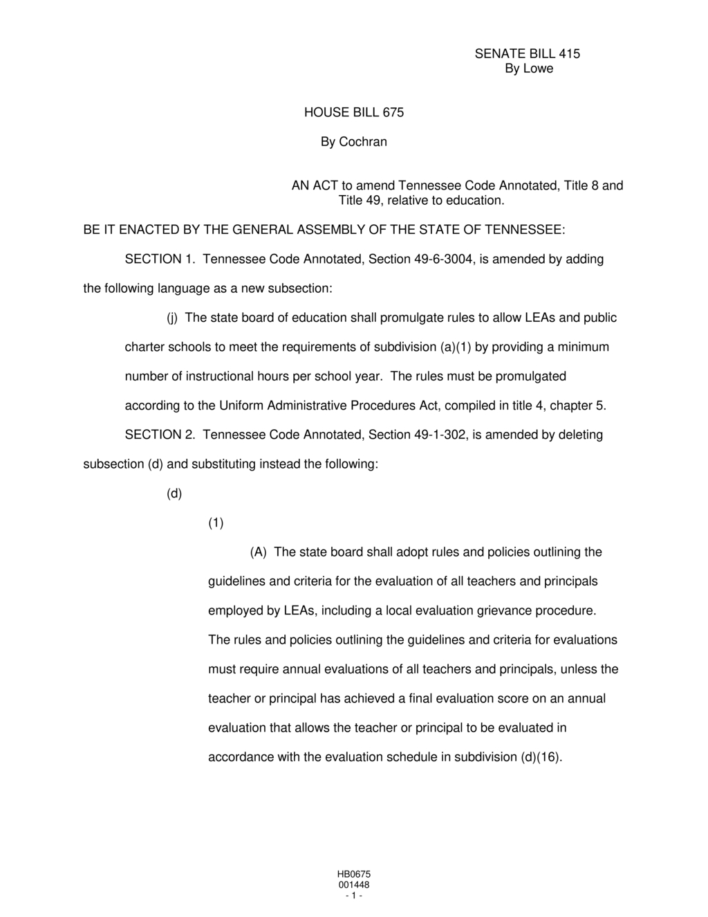 Tennessee mandates evaluation procedures for teachers and principals