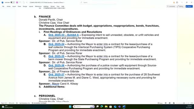 Tallmadge council adopts ordinances for equipment leases, vehicle sales and a property purchase