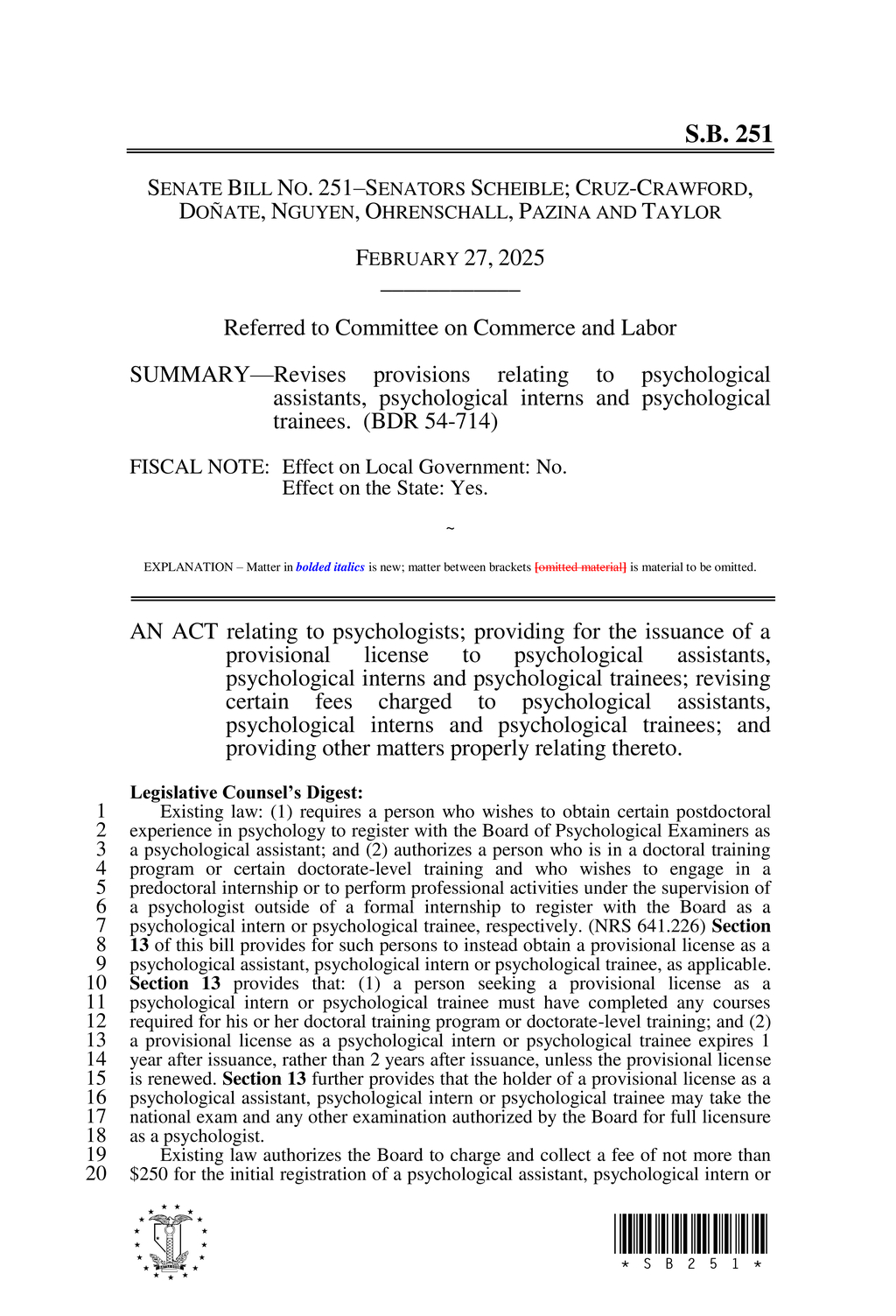 Nevada Board amends licensing suspension rules for psychologists and trainees