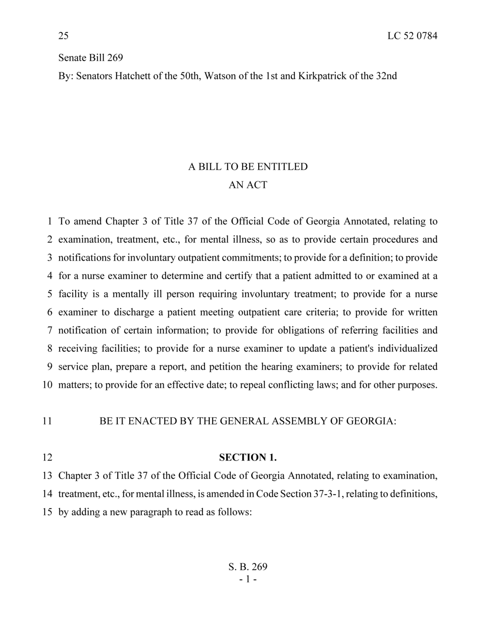 Georgia lawmakers propose Senate Bill 269 for mental health involuntary commitments