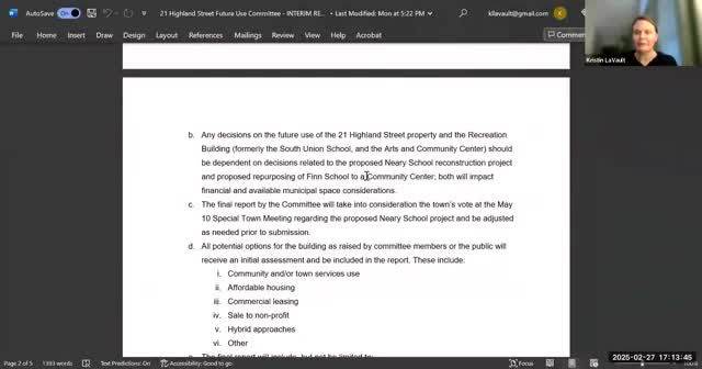 Town committee discusses NHERI school project timeline and voting strategy