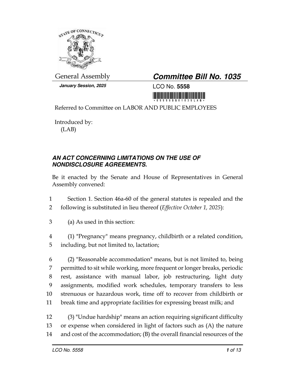 Connecticut lawmakers introduce bill to restrict nondisclosure agreements