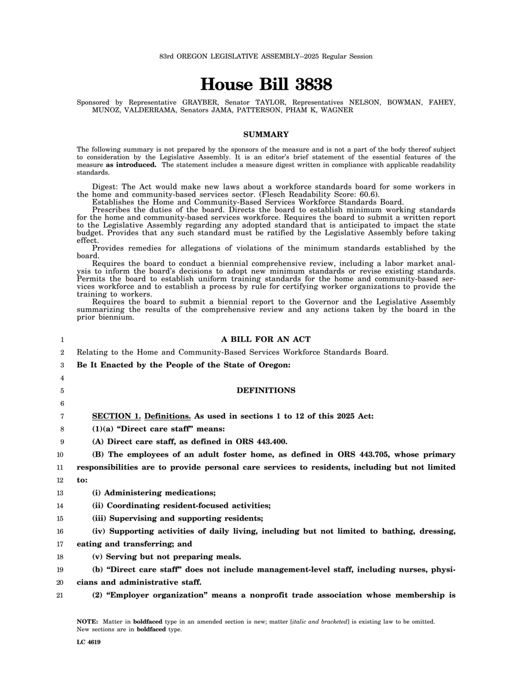 Oregon board establishes standards for home and community-based services workforce