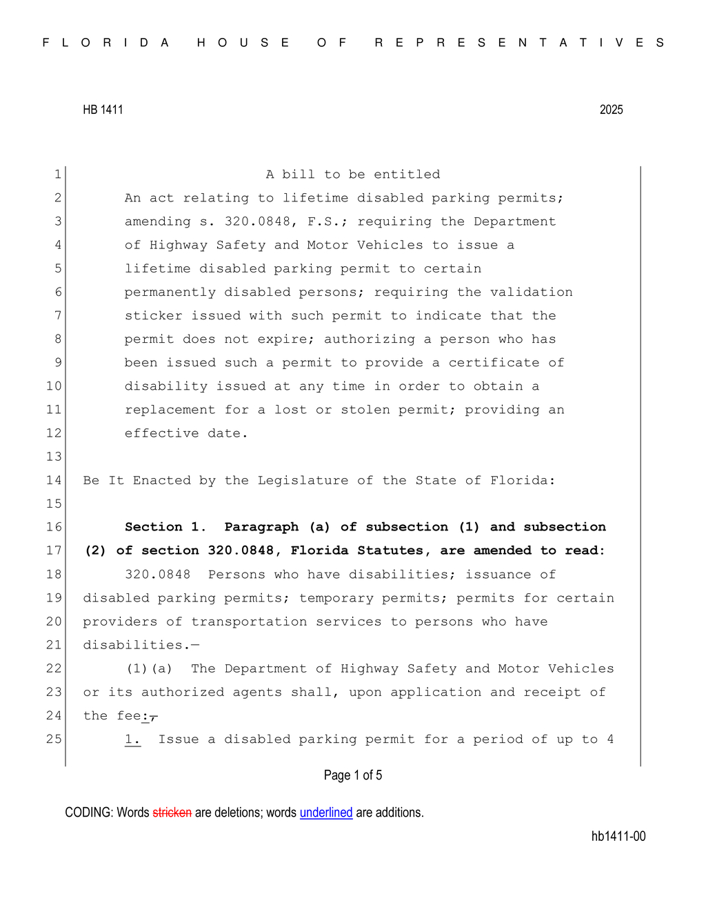 Florida lawmakers propose lifetime disabled parking permits under HB 1411