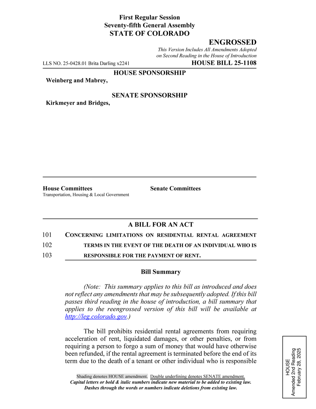 Colorado General Assembly enacts tenant protection for rental agreements after death