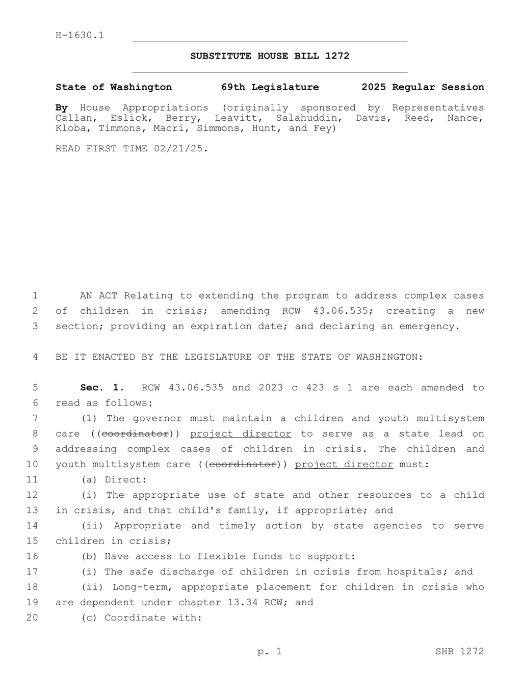 Washington Legislature enacts measures for children in crisis program extension