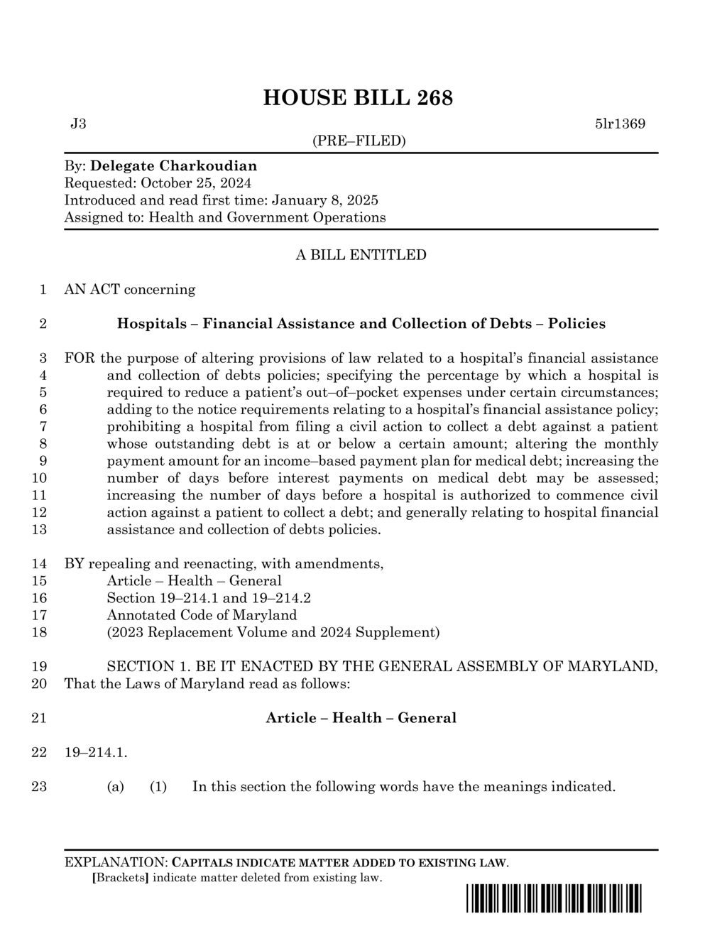 House Bill 268 mandates clear billing practices for hospital patients