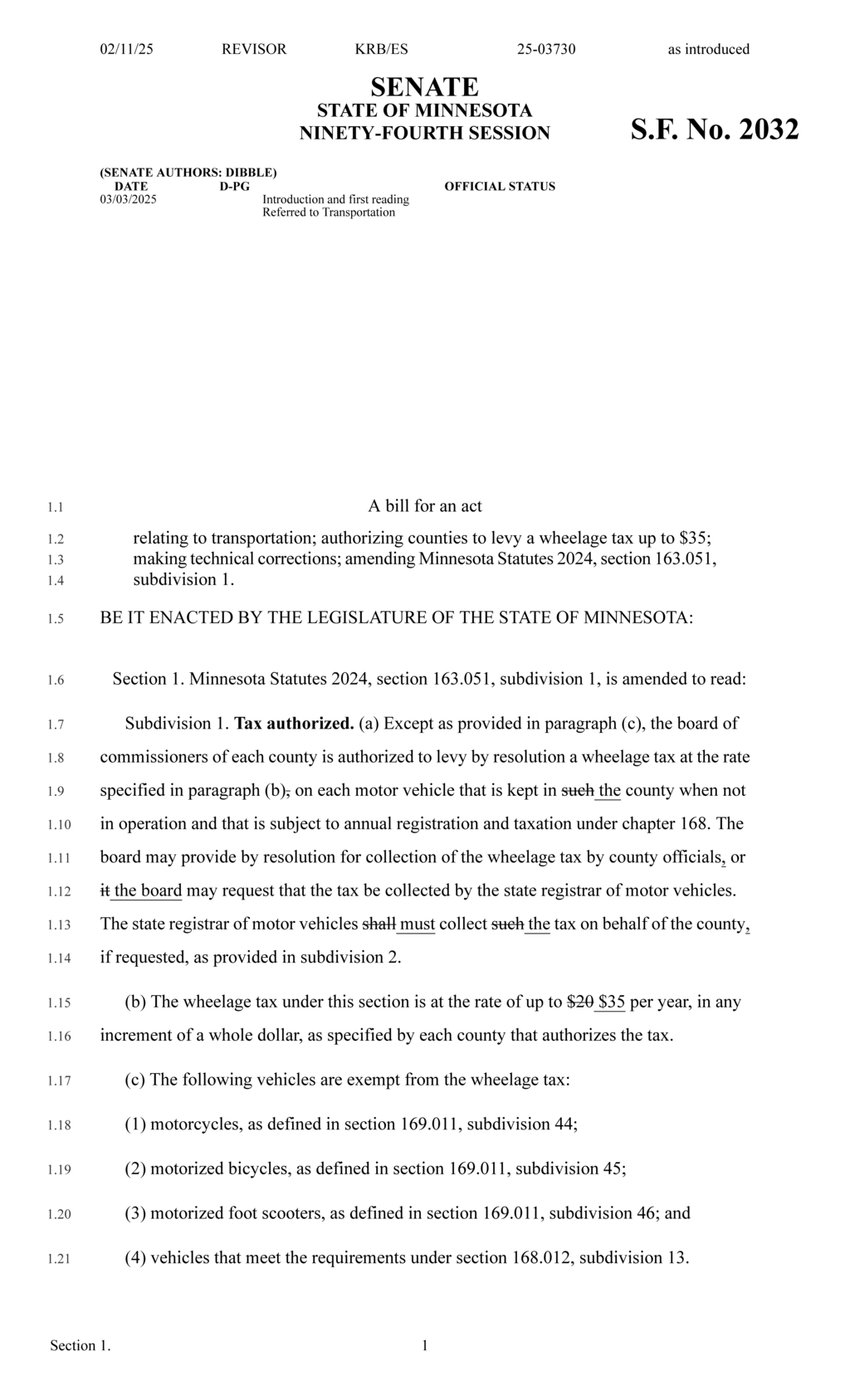 Minnesota Legislature approves bill for new wheelage tax up to $35 per vehicle