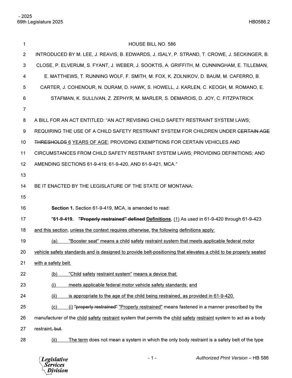 Montana legislators amend child safety restraint laws for vehicle passengers