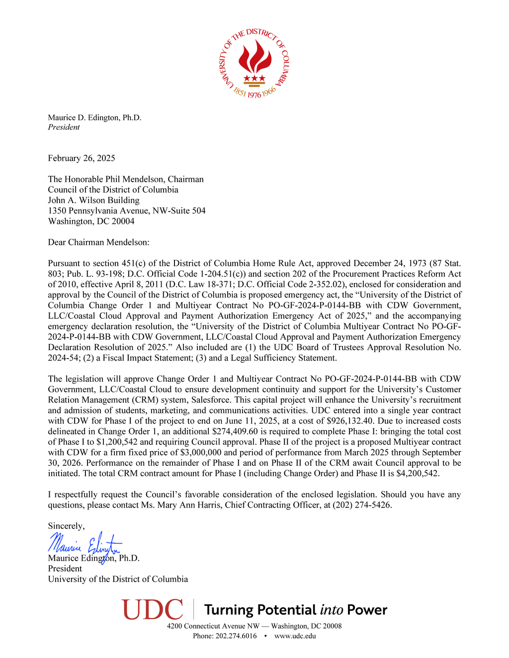 UDC President Edington submits $4.2M CRM contract proposal to DC Council