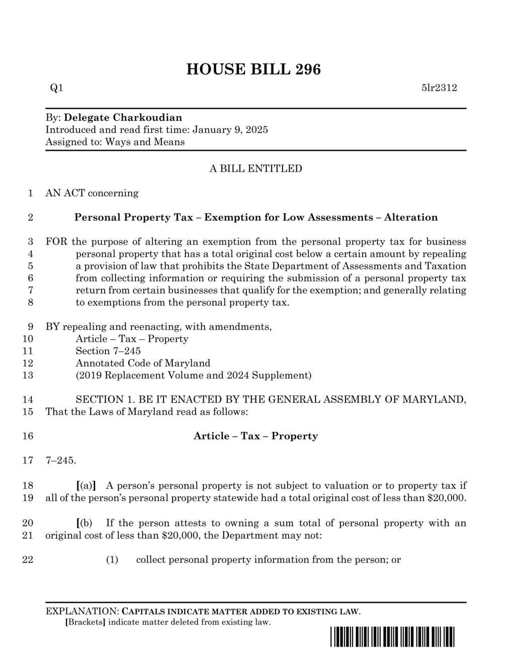House Bill 296 mandates personal property tax returns effective June 2025