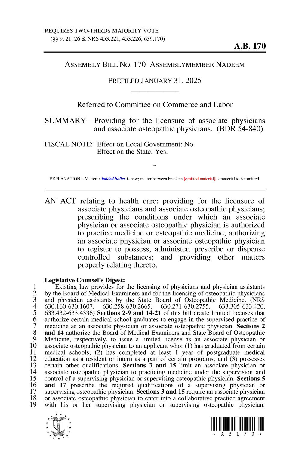 Nevada enacts new regulations for associate osteopathic physician agreements