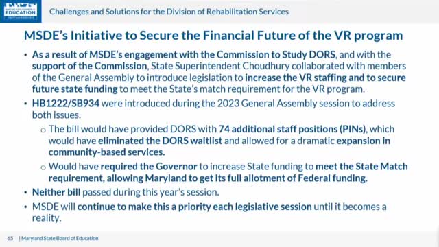 Maryland Board weighs federal funding for additional VR counselors to clear waitlists