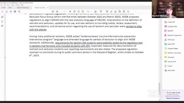 Maryland State Board reviews legislative principles for underserved children's support