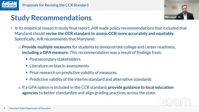 Maryland Board considers revised college career readiness standards for students