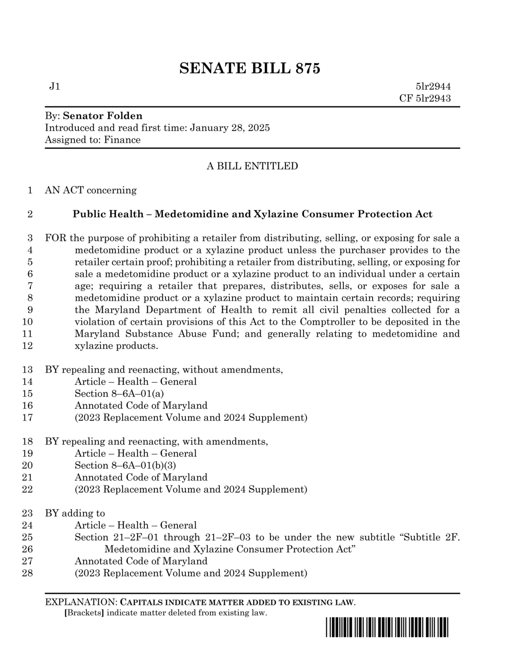 Maryland General Assembly enacts Senate Bill 875 on substance abuse funding