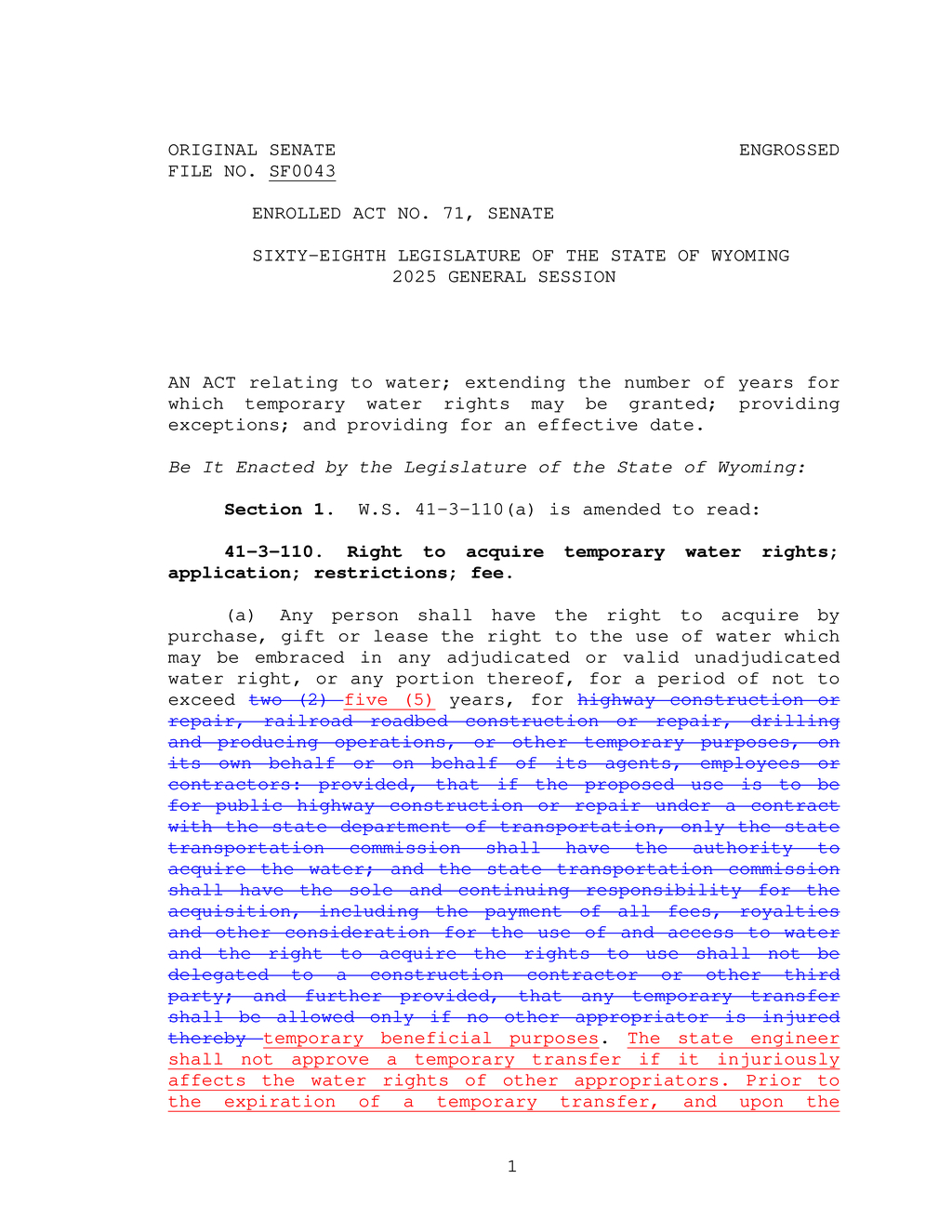 Wyoming Senate extends temporary water rights from two to five years