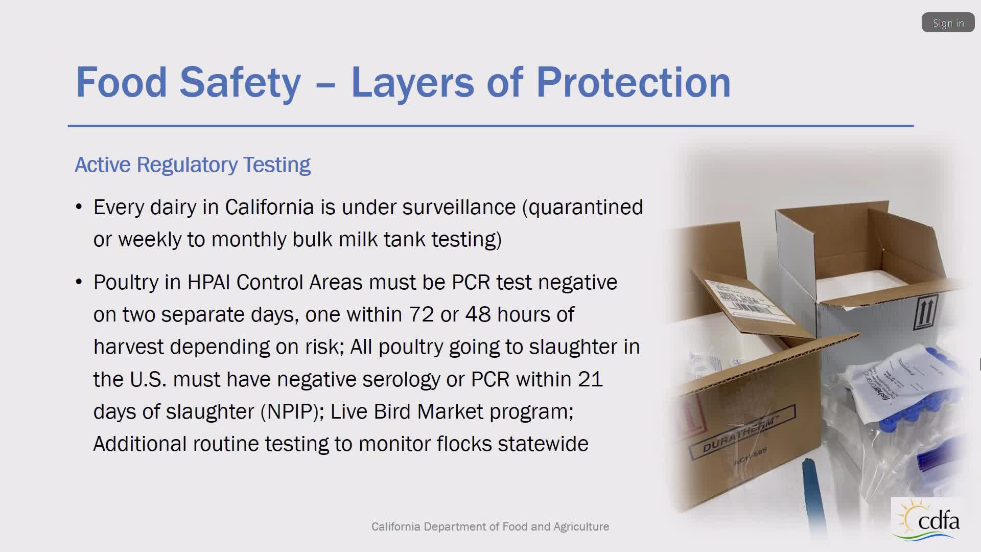 California dairy and poultry sectors implement extensive testing and biosecurity measures amid virus outbreak