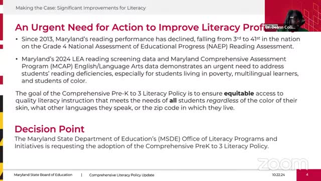 Maryland Board proposes policy to address declining literacy among at-risk students