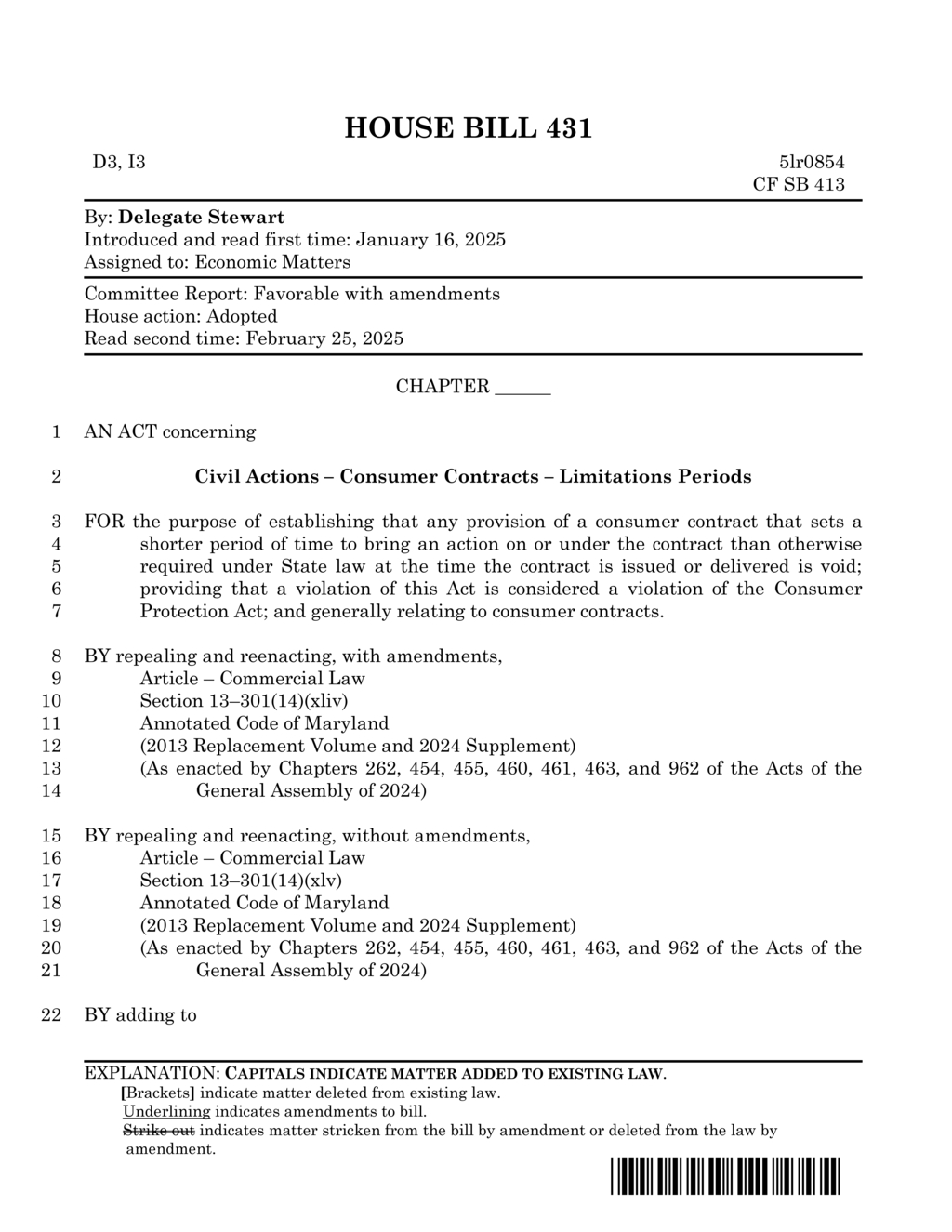 Maryland General Assembly enacts new consumer contract protections under House Bill 431