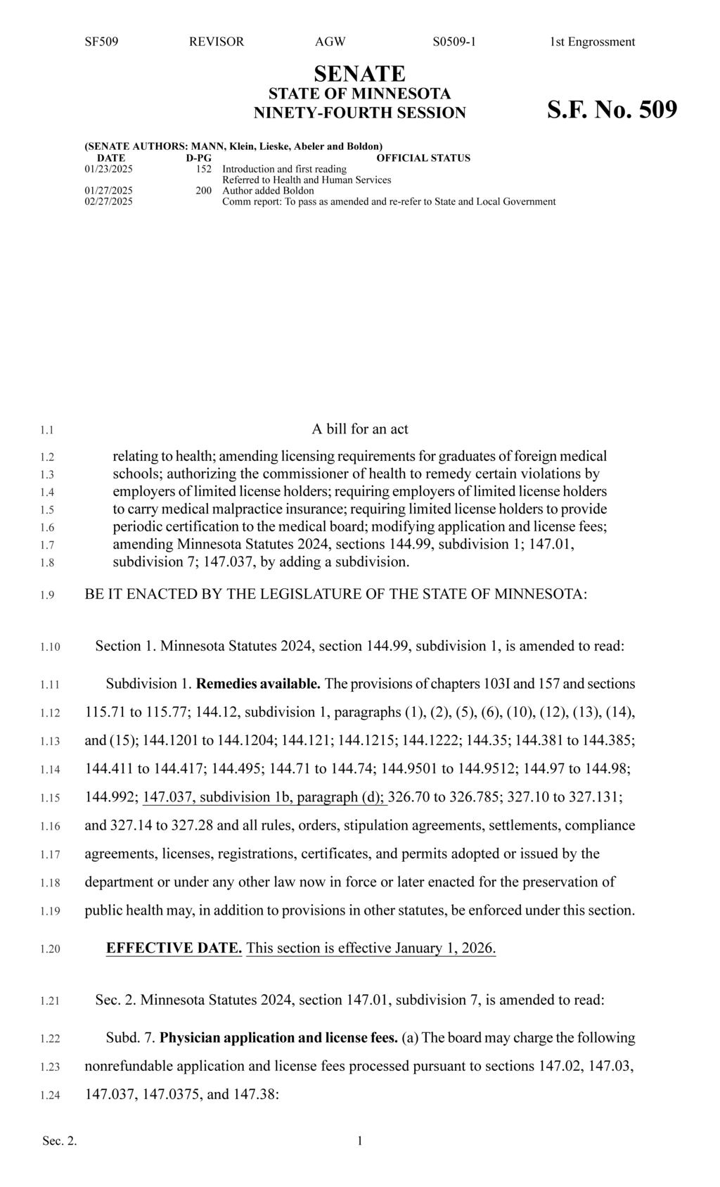 Minnesota Legislature updates licensing requirements for foreign medical school graduates