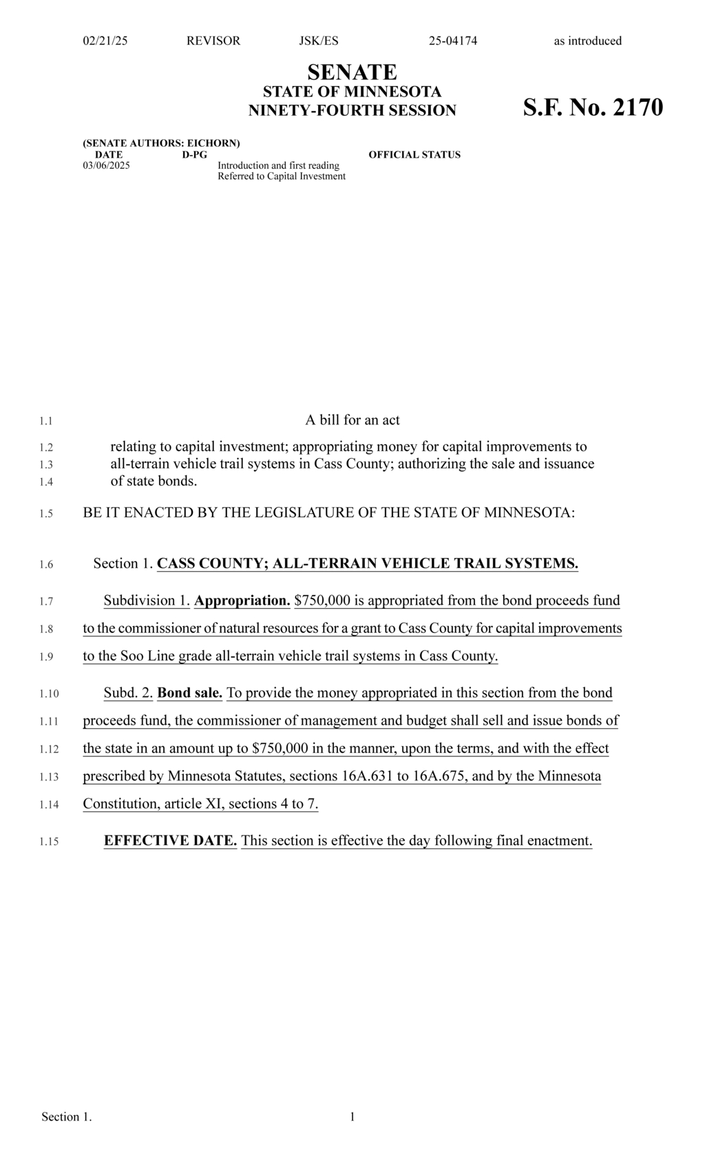 Minnesota Legislature approves $750K for Cass County ATV trail system improvements