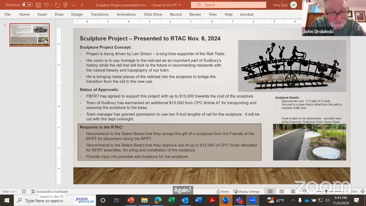 Town board approves $15000 for rail trail sculpture installation