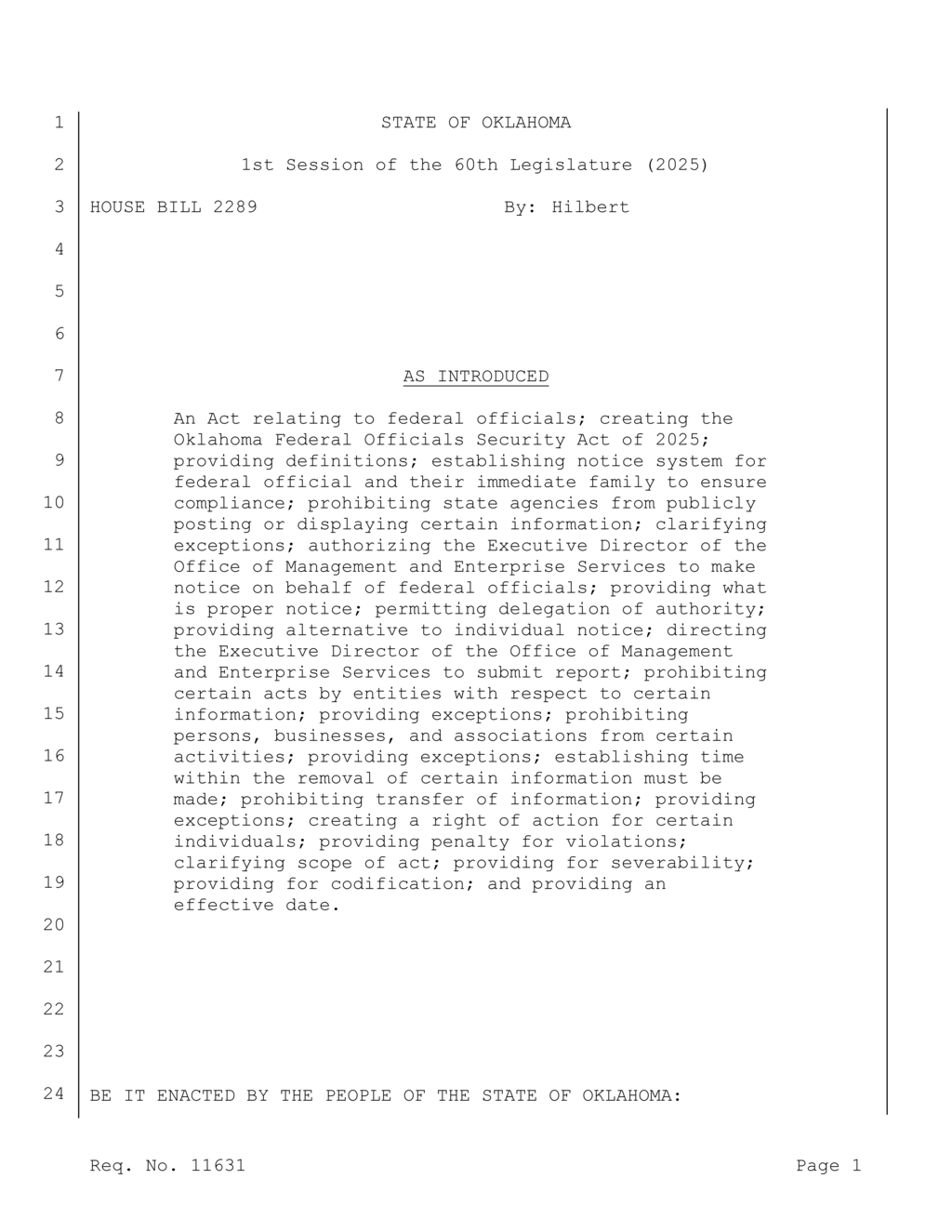Oklahoma enacts law to protect federal officials' personal information