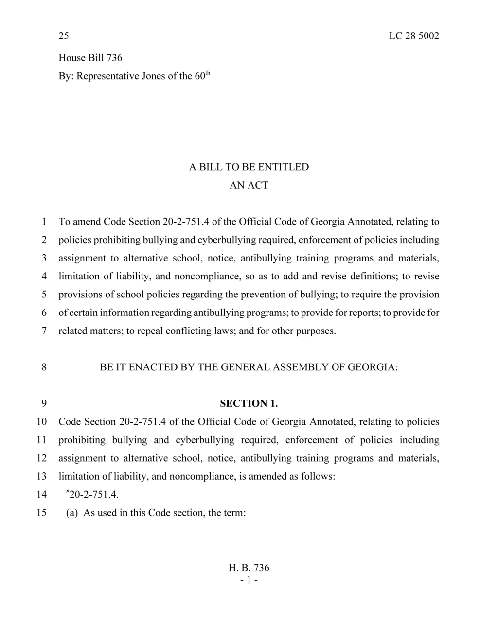 Georgia House Bill 736 revises anti-bullying policies in schools