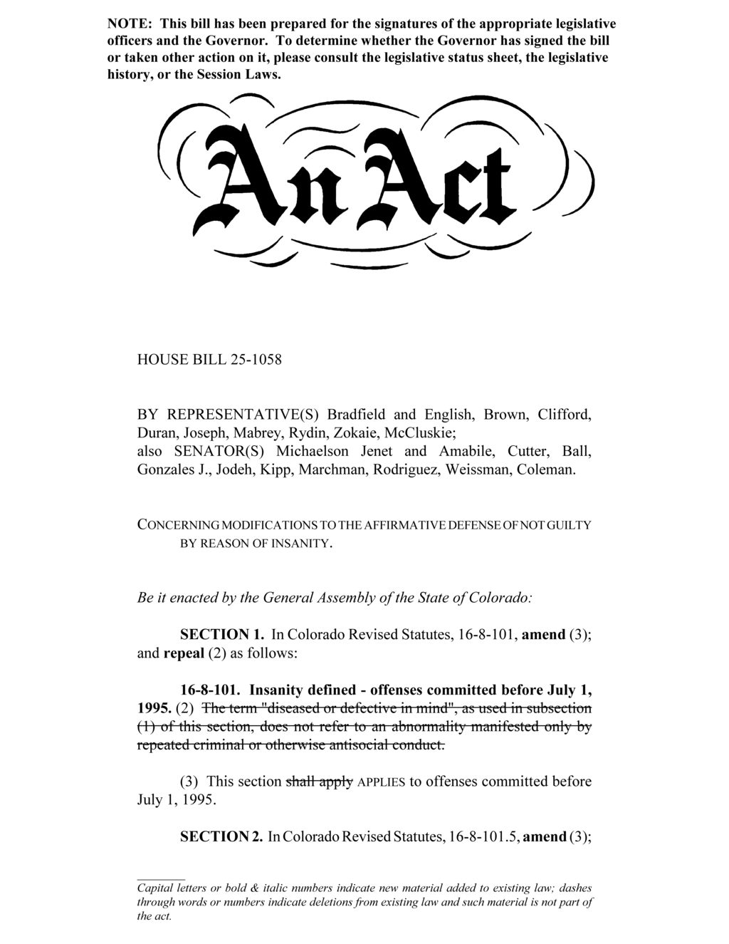 Court outlines standards for insanity plea under House Bill 25-1058