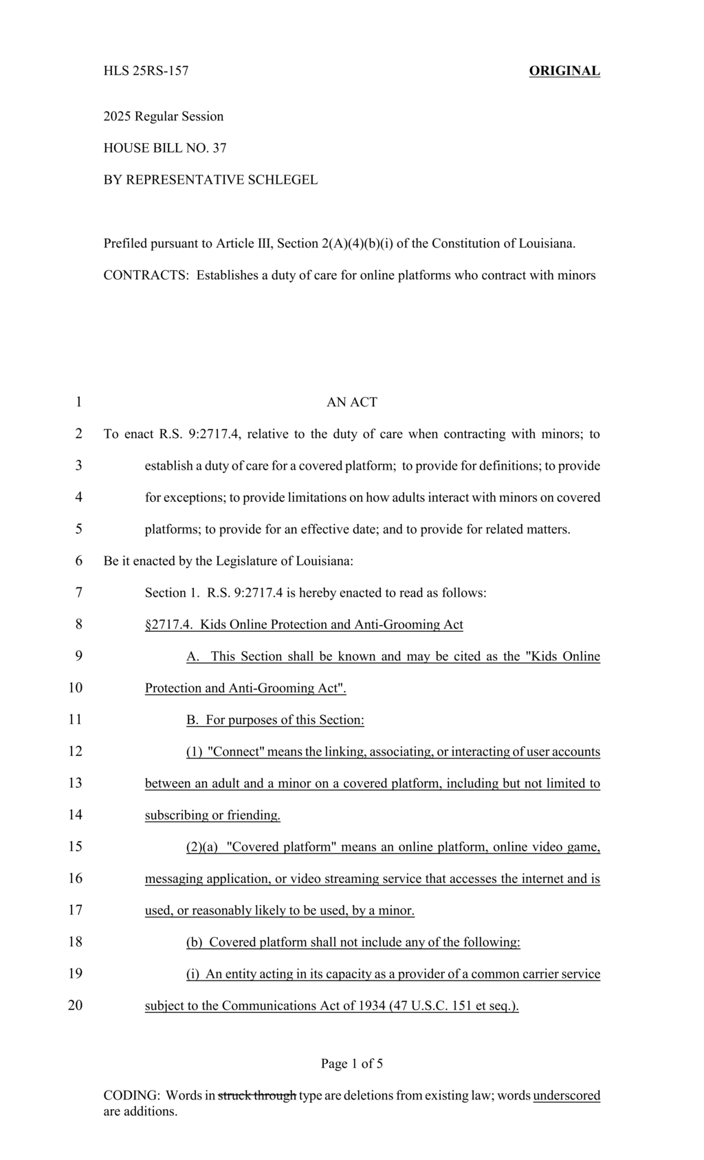 Representative Schlegel introduces Kids Online Protection and Anti-Grooming Act in Louisiana