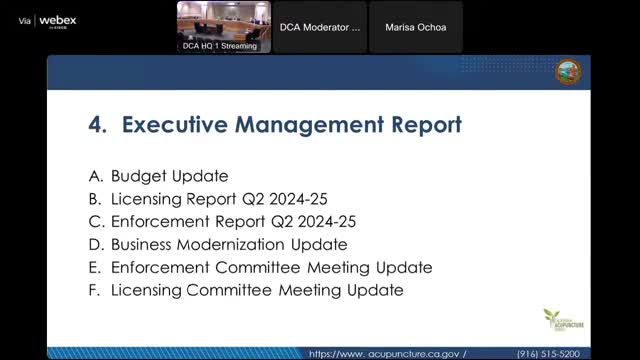 Enforcement staff report steady caseload, work to reduce backlog; board hears calls to step up wall-license outreach and enforcement