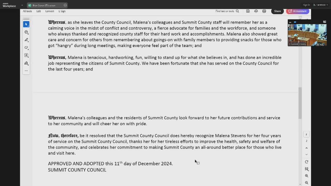 Summit County Council honors Melina Stevens for four years of dedicated service