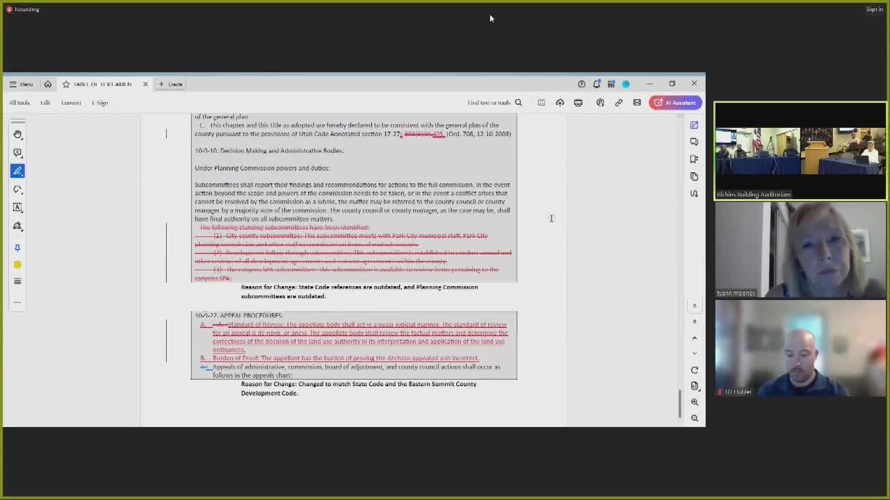 Commissioners praise Jennifer's detailed code corrections during meeting