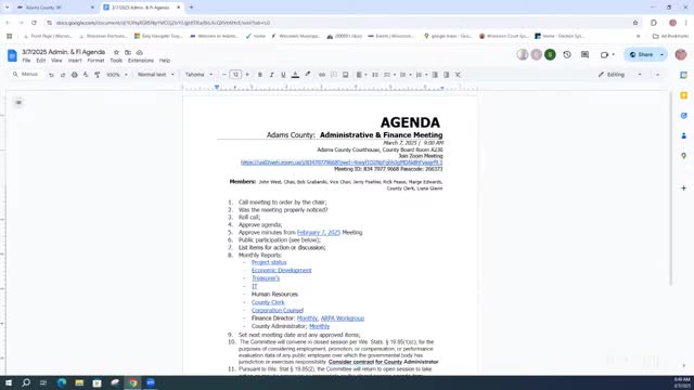 Adams County supervisors approve agenda, minutes and move into closed session