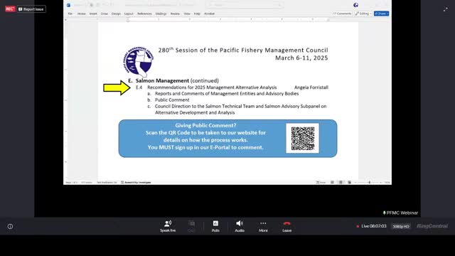 Council reviews STT salmon alternatives, defers guidance to tomorrow; Colville Tribes urge shifting ocean fishing timing to boost Upper Columbia summer Chinook