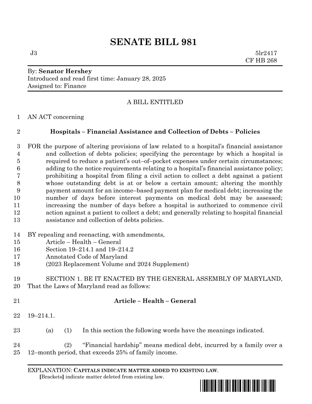 Maryland Senate passes bill limiting hospitals' debt collection actions against patients
