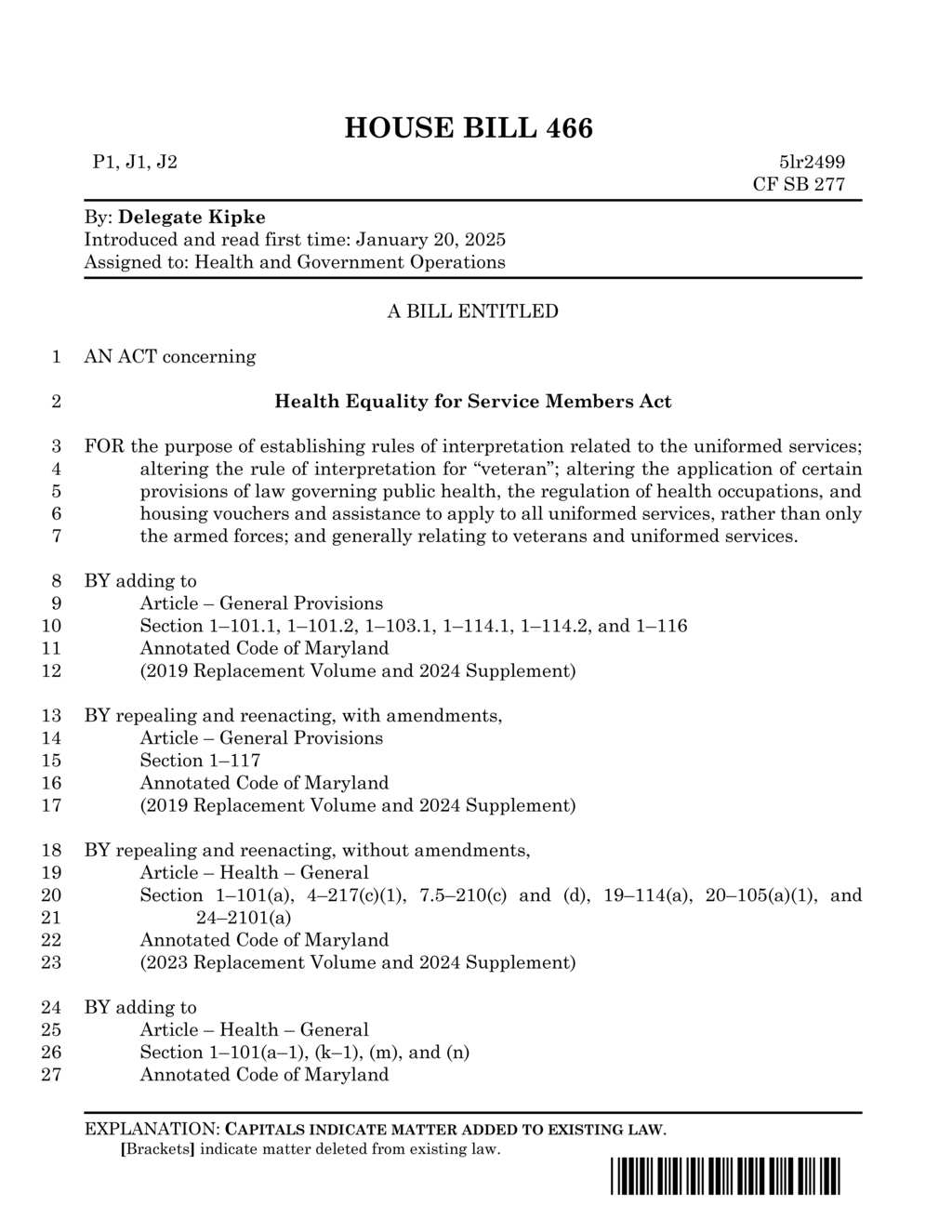 Maryland House Bill 466 redefines terminology for veterans and active service members