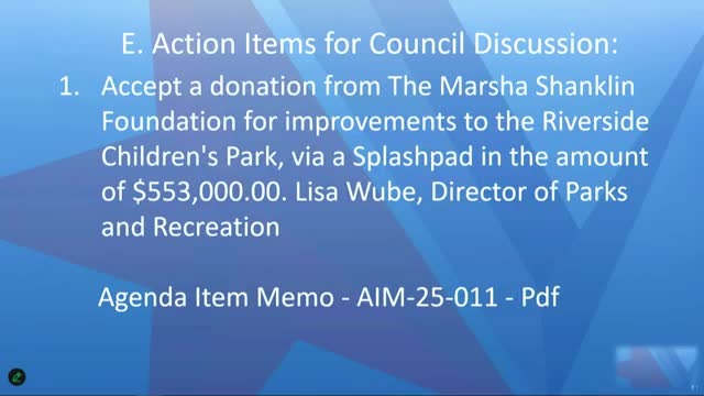 City Council accepts $553,000 donation for Riverside Children's Park splash pad