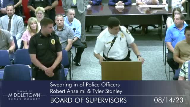 Tyler Stanley and Robert Anselmi sworn in as Middletown Township Police Officers