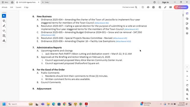 Lewisville council moves charter amendment to voter ballot, approves budget amendment and administrative updates
