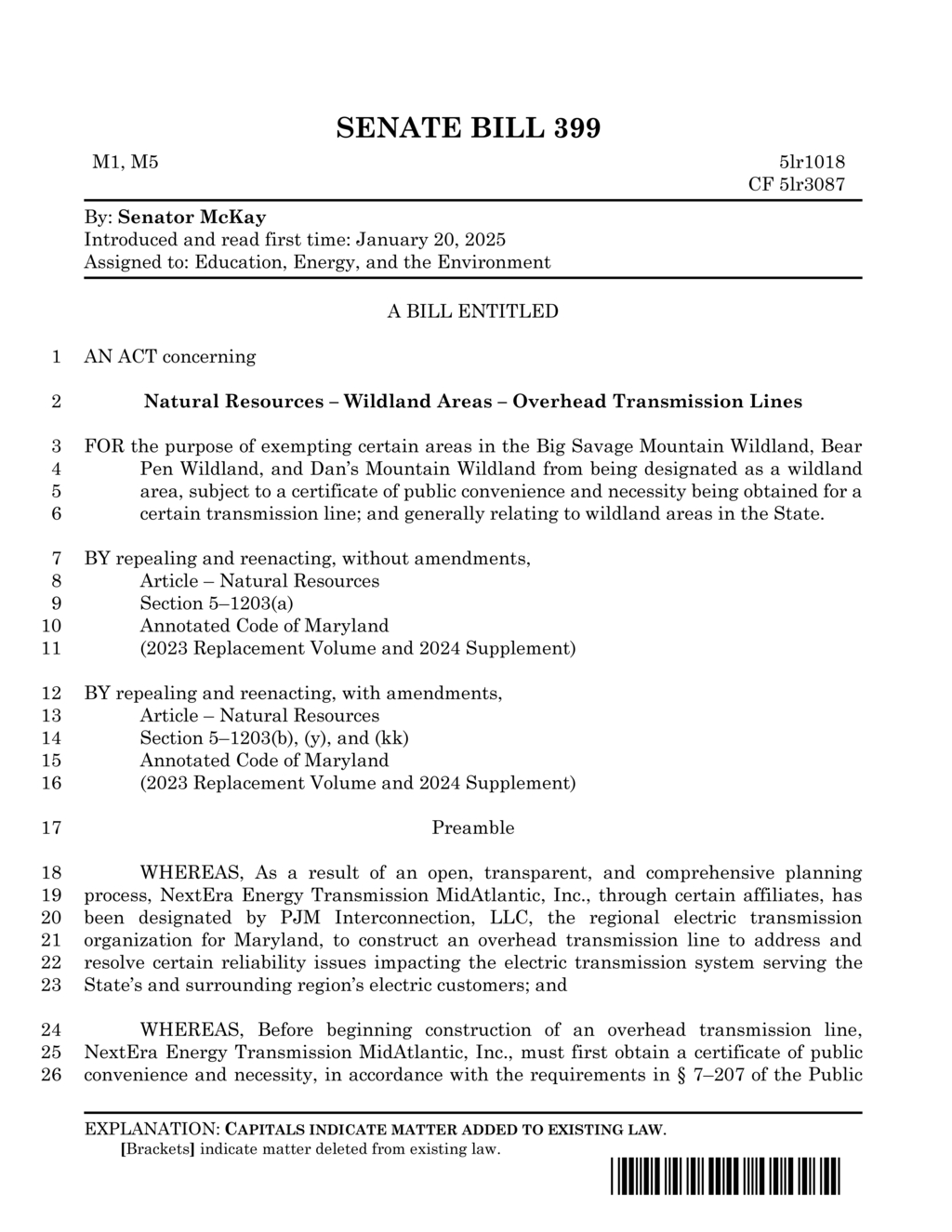 Maryland Senate Bill 399 outlines precise boundaries for Dan's Mountain Wildlife Management Area