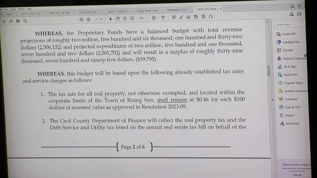 Rising Sun Town Council adopts 2024 budget with new tax rates and service charges