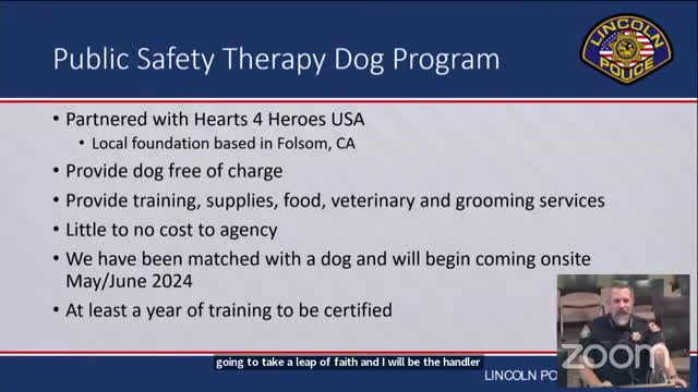Public Safety Chief Lee introduces therapy dog program for dual agency support