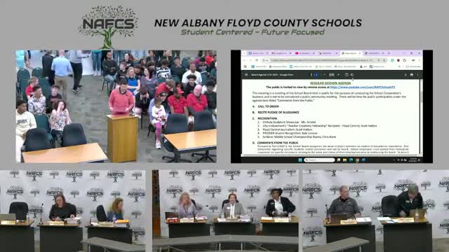 Coach Hunter celebrates seventh grade basketball championship at New Albany school board meeting