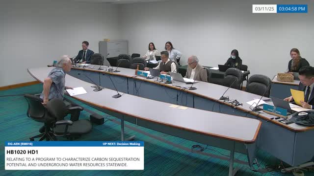 Committees assign DBEDT lead, pass HB 1020 to characterize carbon sequestration in groundwater